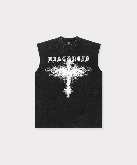 LB GLITCH CROSS SLEEVELESS TEE (VINTAGE BLACK)