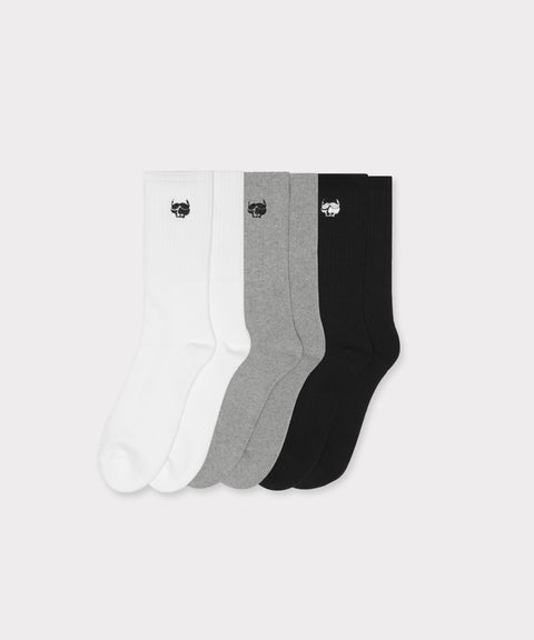 GREYFIVENINE EMBROIDERED LOGO SOCK 3-PACK (ASSORTED)