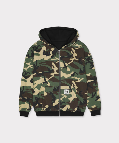 DOUBLE LAYER REVERSIBLE HOODIE (BLACK/WOODLAND CAMO)