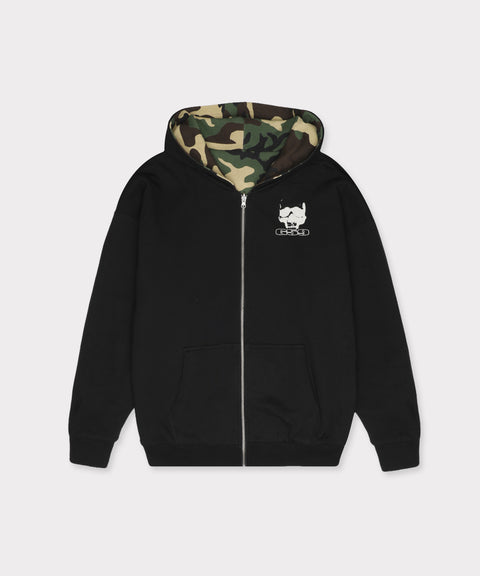 DOUBLE LAYER REVERSIBLE HOODIE (BLACK/WOODLAND CAMO)