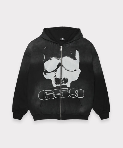 59 THRASHED THERMAL LINED ZIP UP (WASHED BLACK)