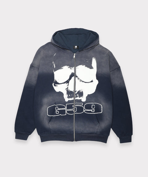 59 THRASHED THERMAL LINED ZIP UP (WASHED BLUE)