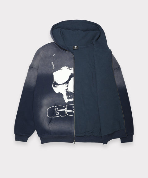59 THRASHED THERMAL LINED ZIP UP (WASHED BLUE)