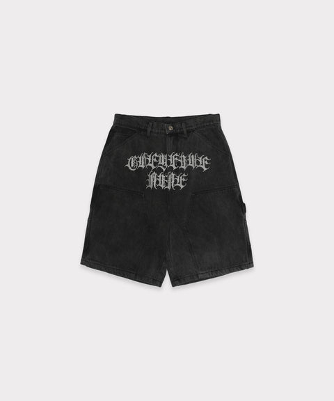 G59 PAIN INFLICTED DOUBLE KNEE SHORTS (BLACK DENIM)