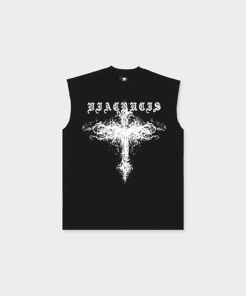 LB GLITCH CROSS SLEEVELESS TEE (BLACK)